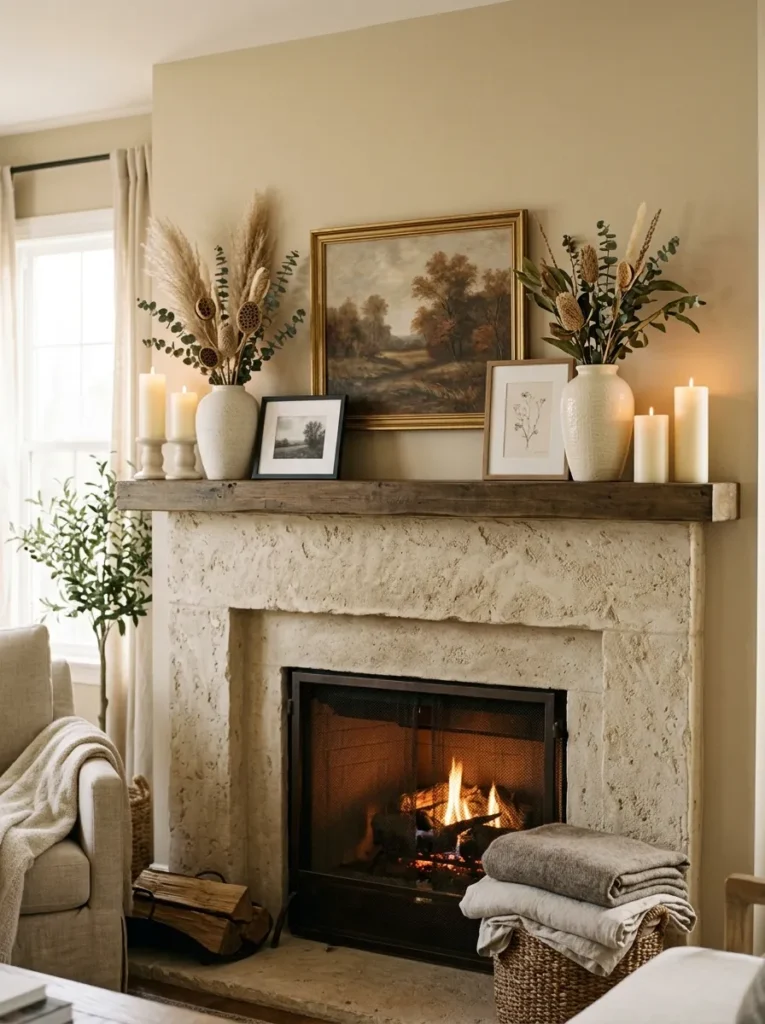 Neutral Mantel Styling
