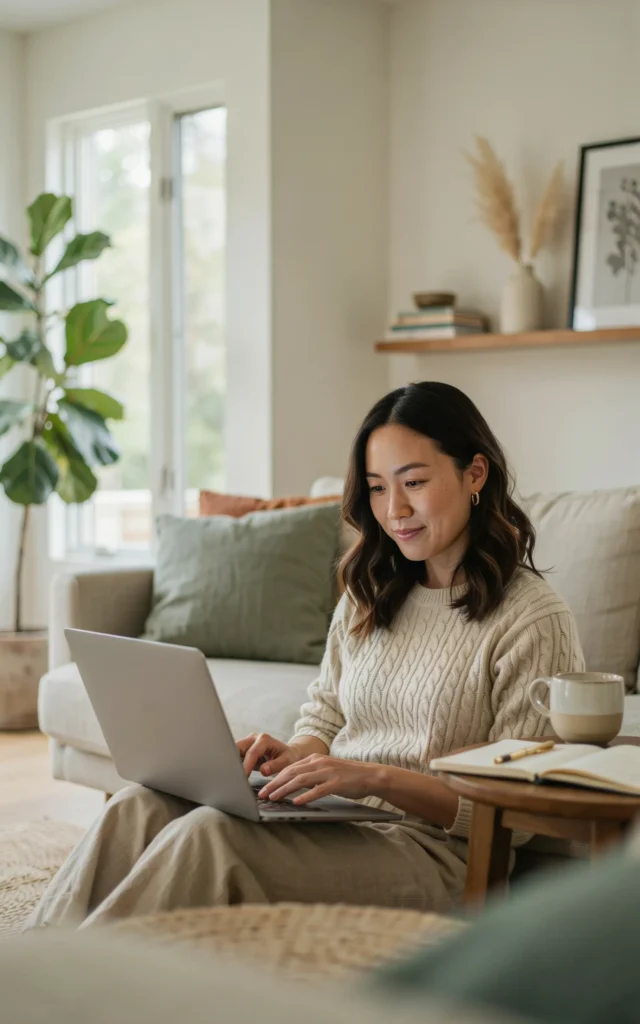 Author Yiran using laptop