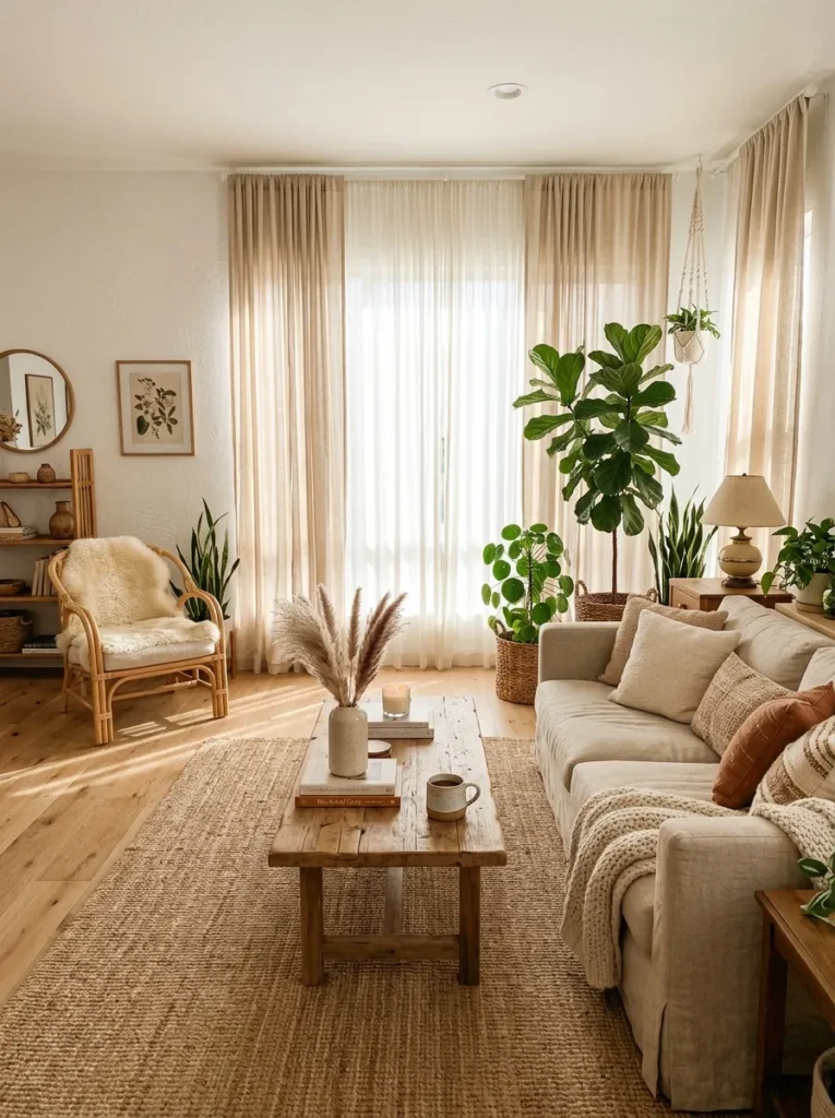 Beige Layered Curtains