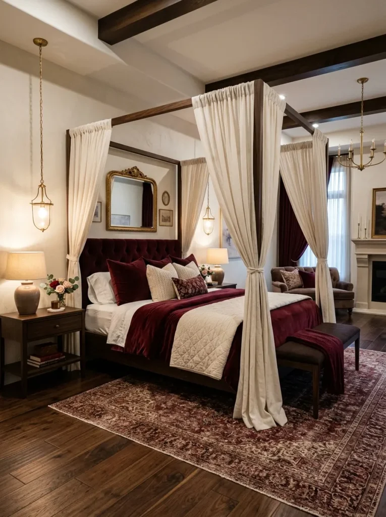 Burgundy Canopy Bed