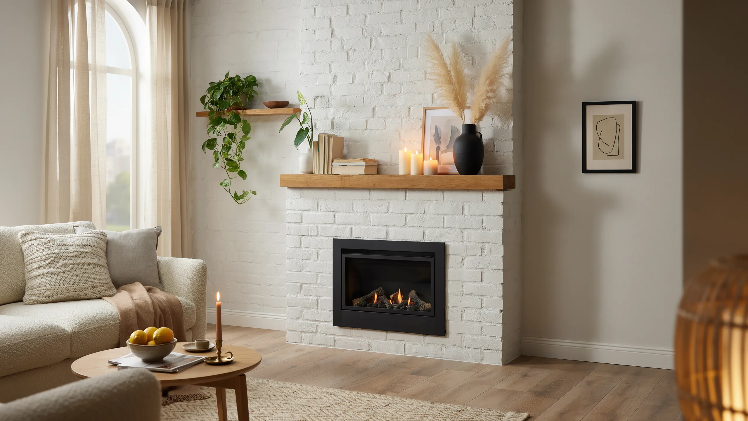 white brick fireplace