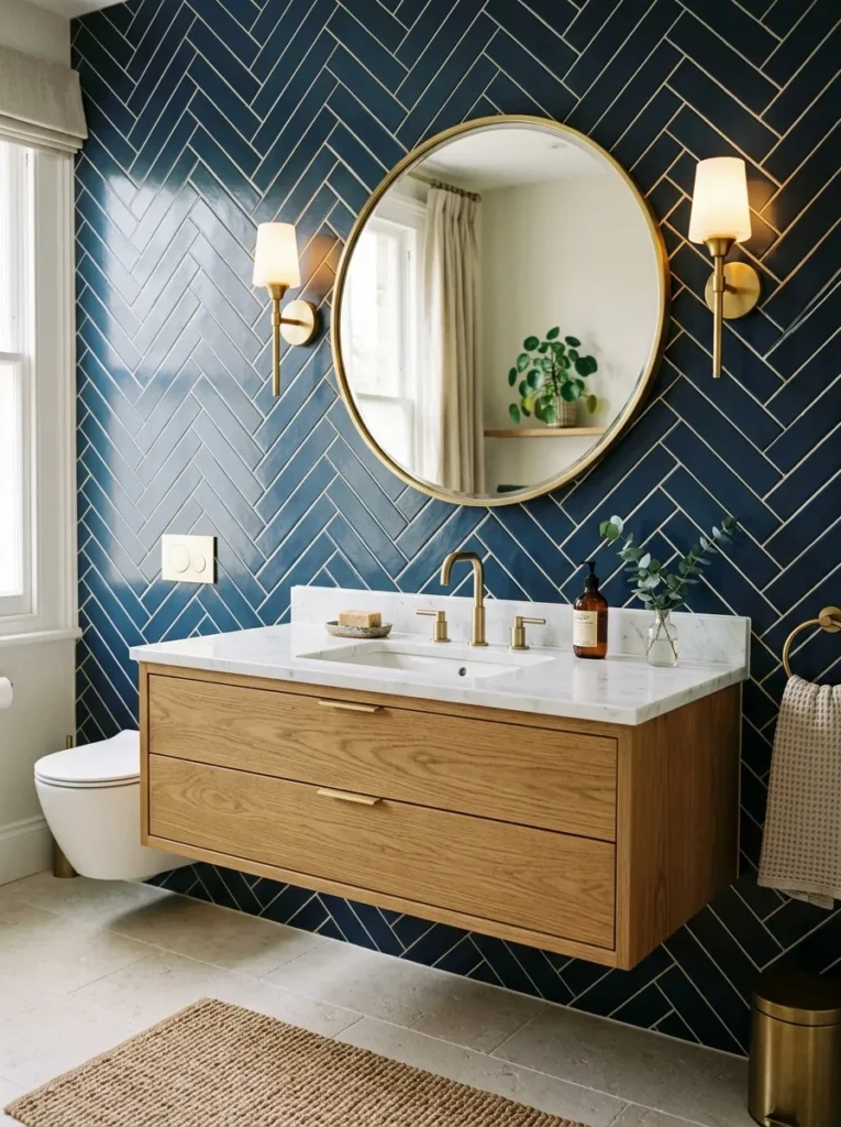 Blue Herringbone Tile