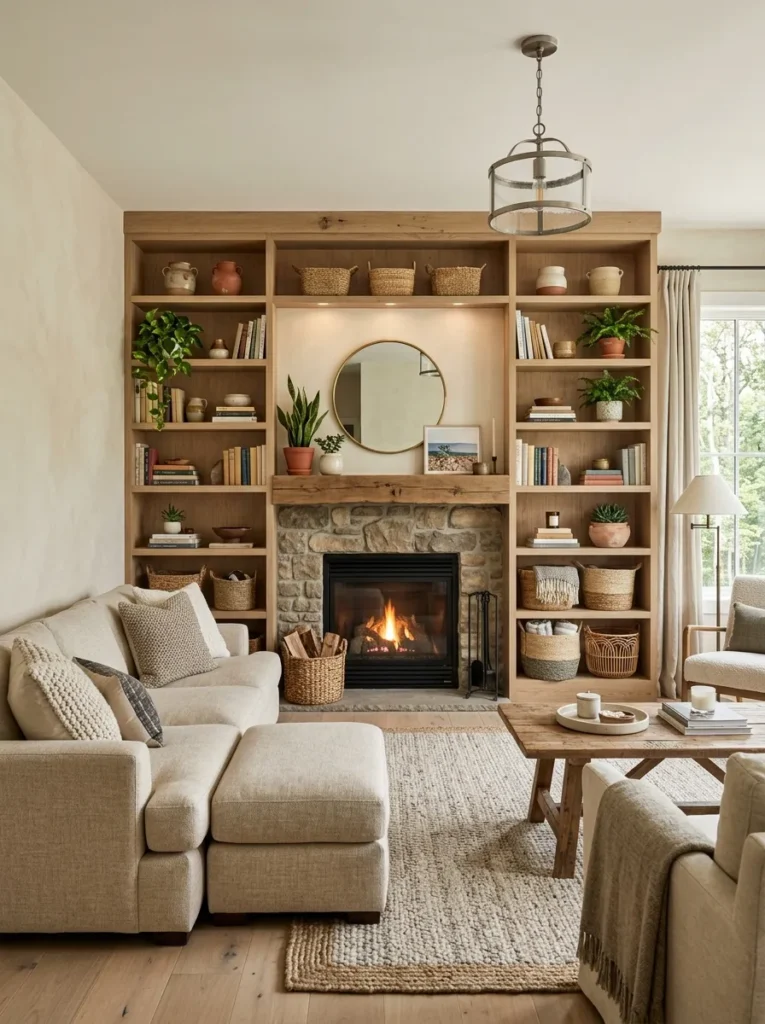 Built-In Wooden Shelving