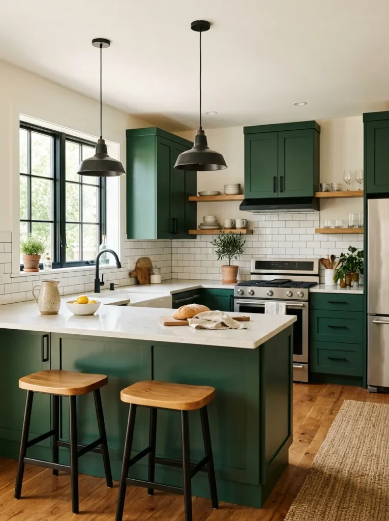 Green Cabinets With Black
