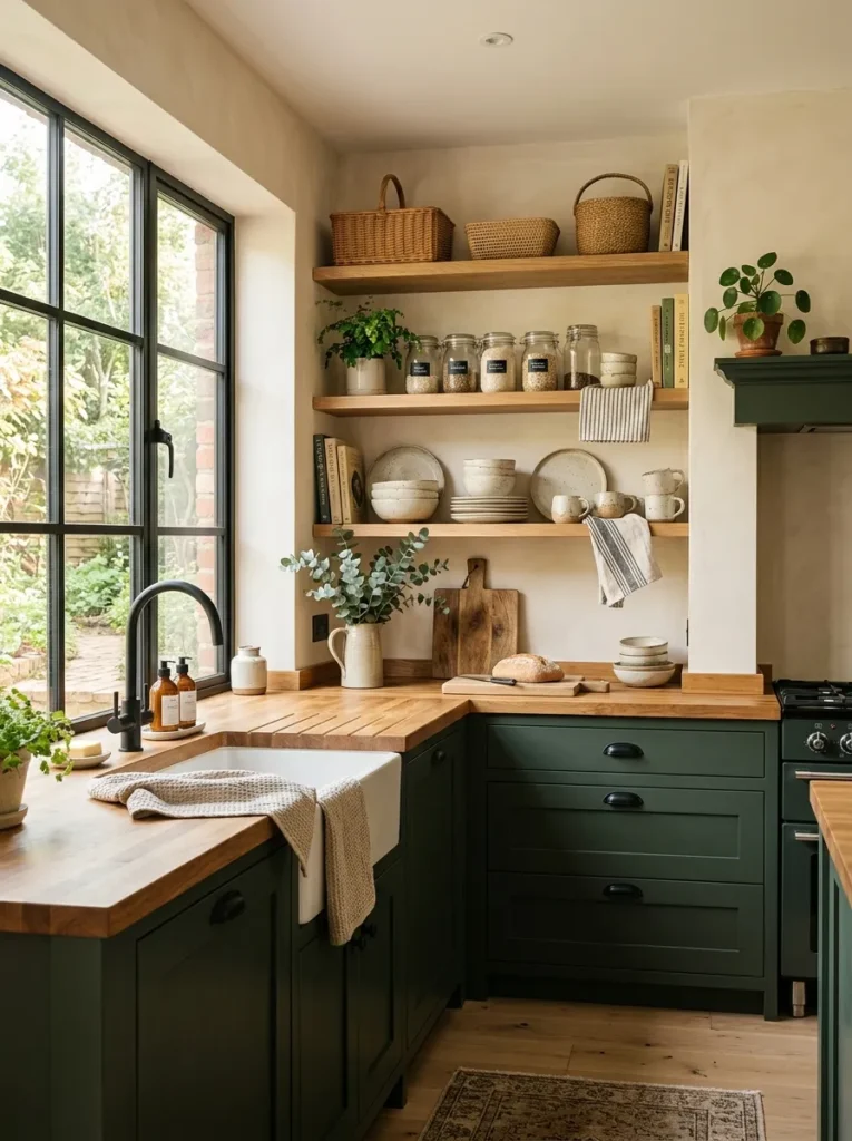 Green Cabinets With Wood