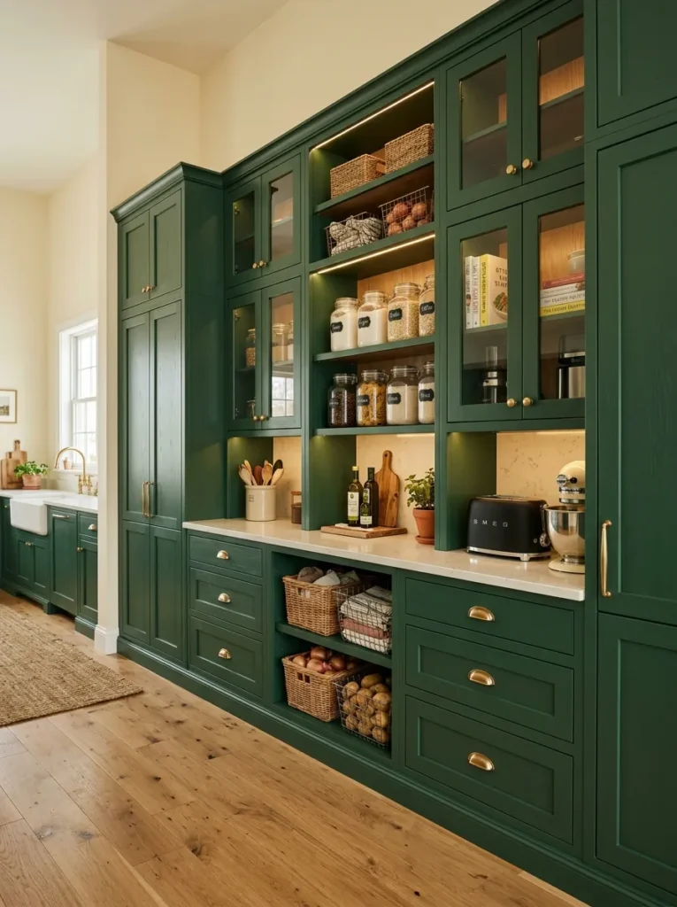 Green Pantry Cabinets