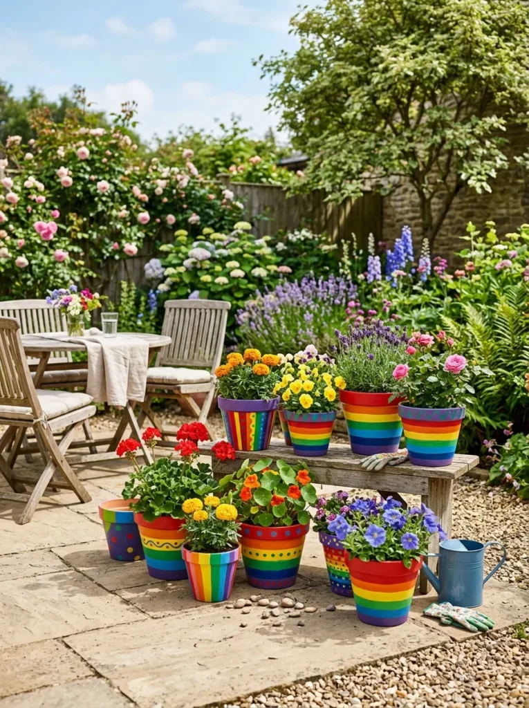 Rainbow Painted Pots