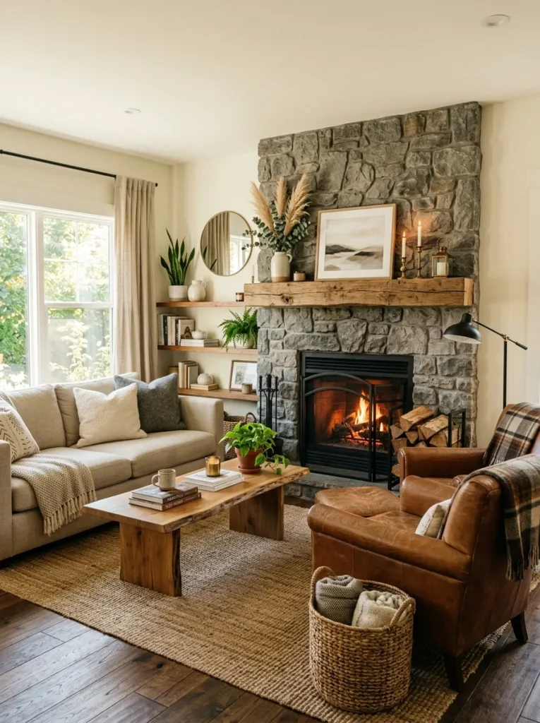 Stone Fireplace Feature