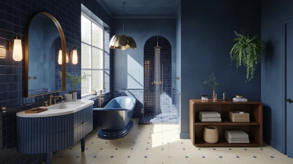 moody blue bathroom
